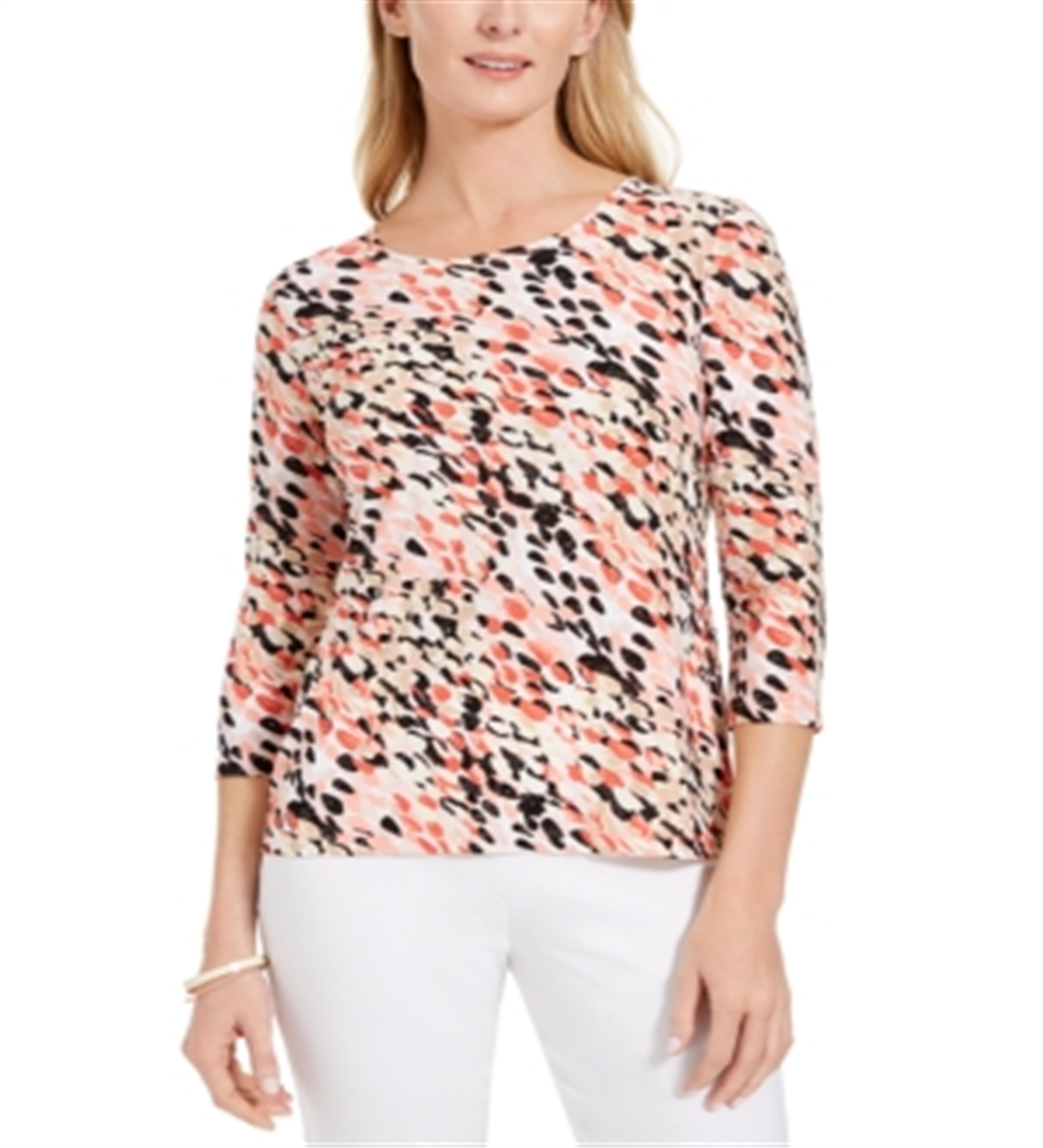 JM Collection Women's 3/4-Sleeve Jacquard T-Shirt  Green Size Small