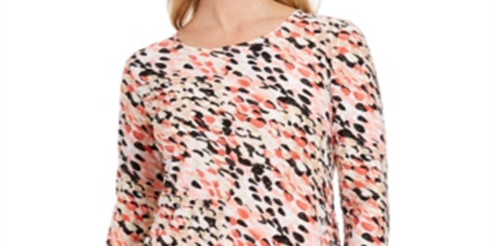 JM Collection Women's 3/4-Sleeve Jacquard T-Shirt  Green Size Small