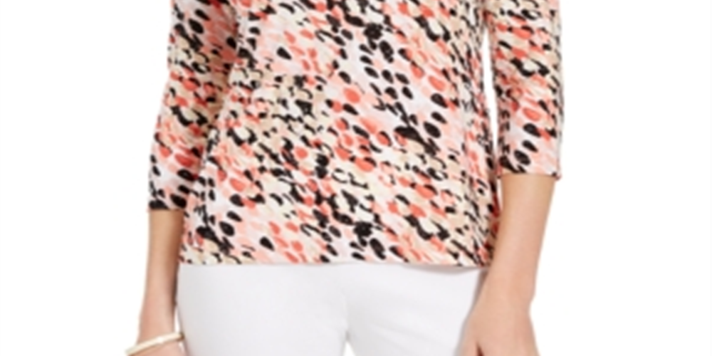 JM Collection Women's 3/4-Sleeve Jacquard T-Shirt  Green Size Small