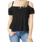 Bar III Women's  Flounce-Trim Cold-Shoulder Top  Black Size XL