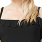 Bar III Women's  Flounce-Trim Cold-Shoulder Top  Black Size XL