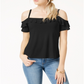 Bar III Women's  Flounce-Trim Cold-Shoulder Top  Black Size XL