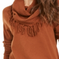 Style & Co Women's Fringed Cowl Neck Sweater Brown Size PP