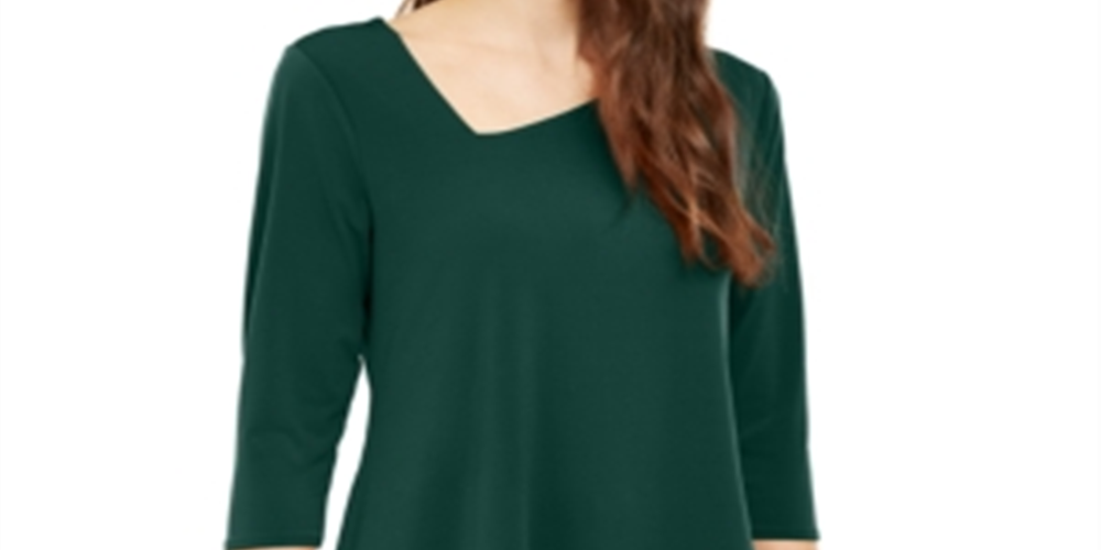 Alfani Women's Asymmetrical-Hem 3/4-Sleeve Top  Green Size Medium