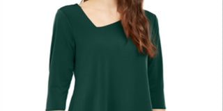 Alfani Women's Asymmetrical-Hem 3/4-Sleeve Top  Green Size Medium