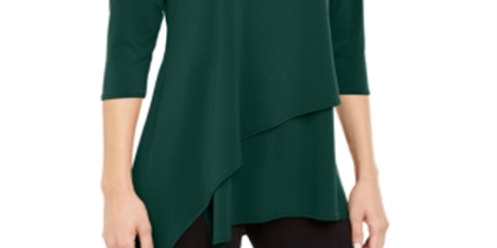 Alfani Women's Asymmetrical-Hem 3/4-Sleeve Top  Green Size Medium