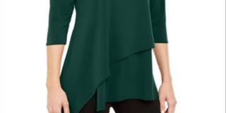 Alfani Women's Asymmetrical-Hem 3/4-Sleeve Top  Green Size Medium