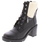 Marc Fisher Women's Padded Zipper Accent Lace up Cap Toe Lug Sole Fur Trim Lansly Round Toe Block Heel Zip-up Leather Booties Black Size 10 M