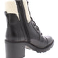 Marc Fisher Women's Padded Zipper Accent Lace up Cap Toe Lug Sole Fur Trim Lansly Round Toe Block Heel Zip-up Leather Booties Black Size 10 M