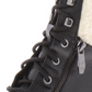 Marc Fisher Women's Padded Zipper Accent Lace up Cap Toe Lug Sole Fur Trim Lansly Round Toe Block Heel Zip-up Leather Booties Black Size 10 M