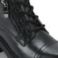 Marc Fisher Women's Padded Zipper Accent Lace up Cap Toe Lug Sole Fur Trim Lansly Round Toe Block Heel Zip-up Leather Booties Black Size 10 M