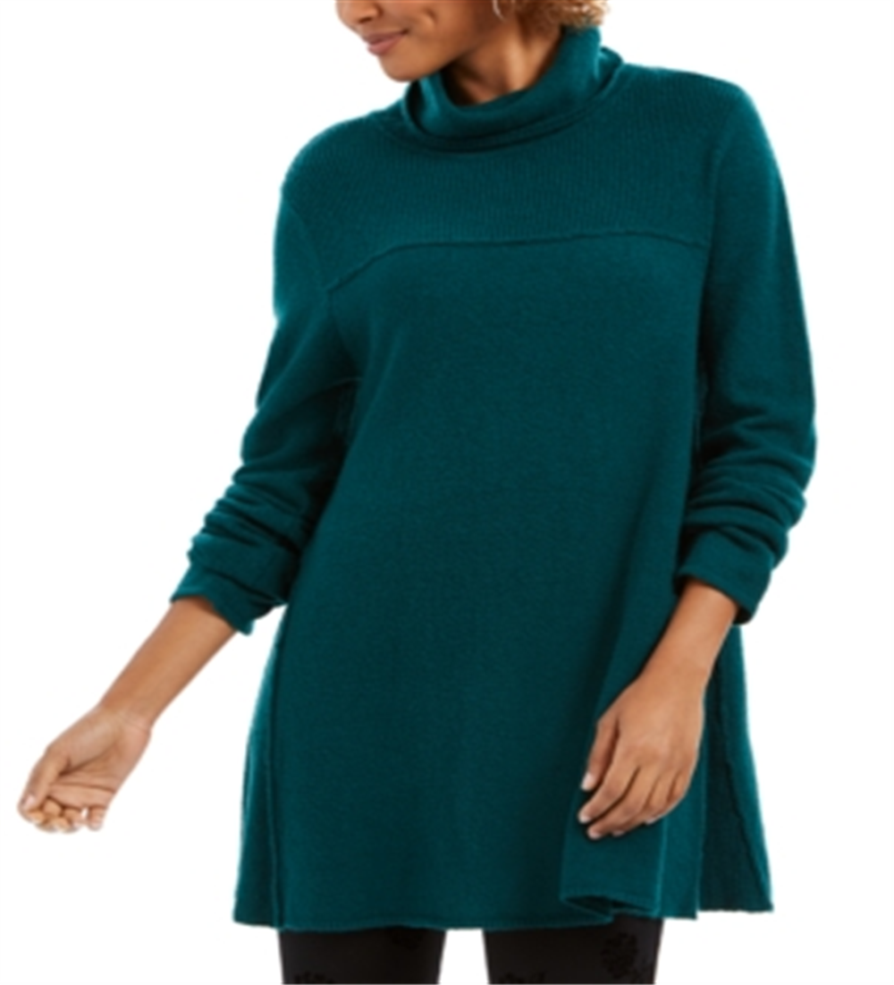 Style & Co Women's  Exposed-Seam Mock-Neck Tunic Sweater  Green Size 2XL