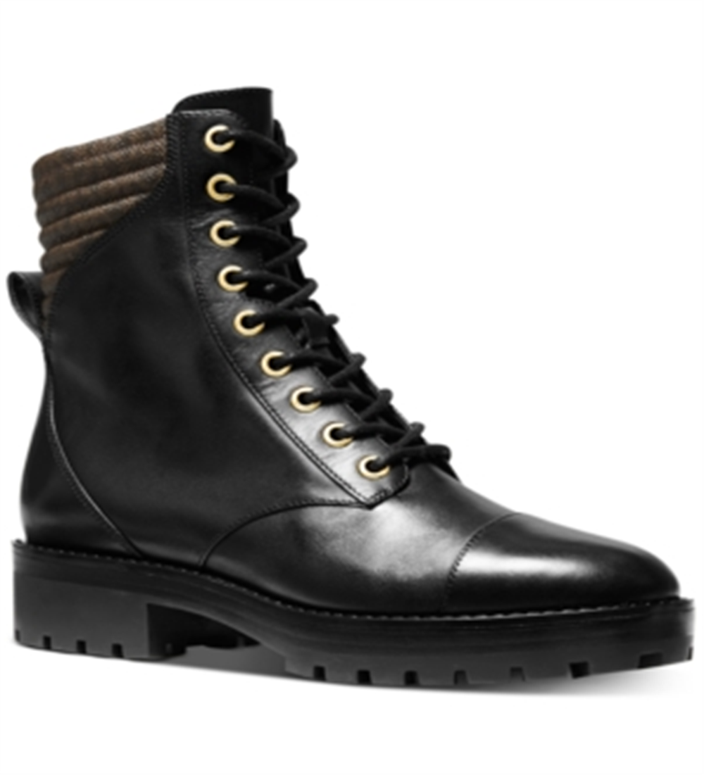 Michael Kors Men's Bastian Leather Closed Toe Ankle Military Boots Black Size 5.5