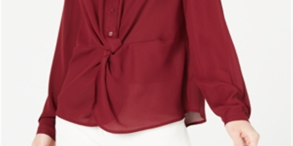 Alfani Women's  Twist-Front Button-up Top  Malbec Red Size Medium