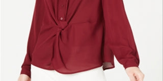 Alfani Women's  Twist-Front Button-up Top  Malbec Red Size Medium