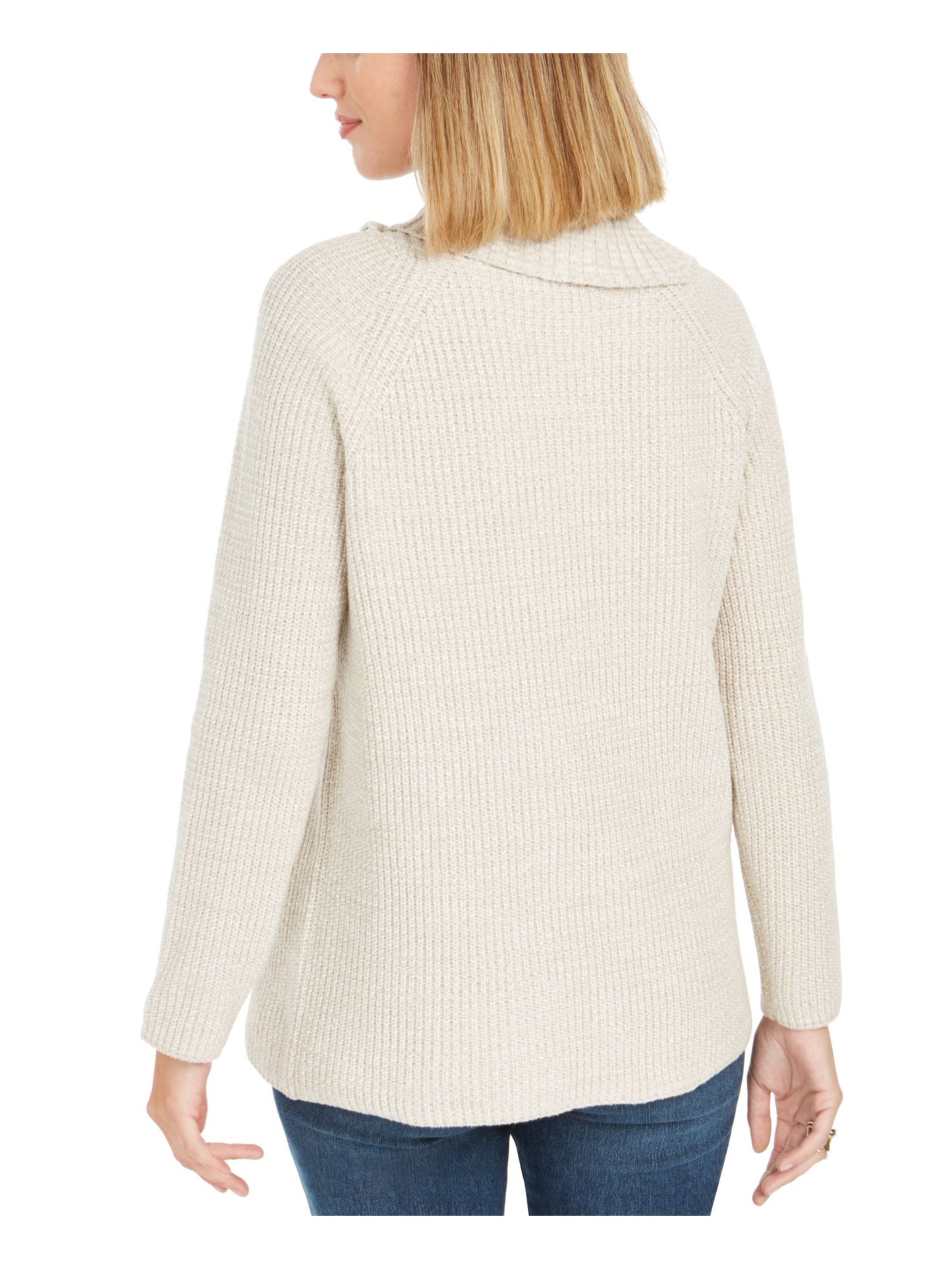 Style & Co Women's  Herringbone Long Sleeve Crew Neck Evening Top Beige Size Petite S