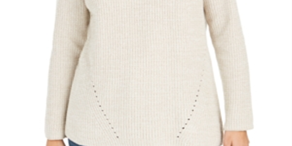 Style & Co Women's  Herringbone Long Sleeve Crew Neck Evening Top Beige Size Petite S