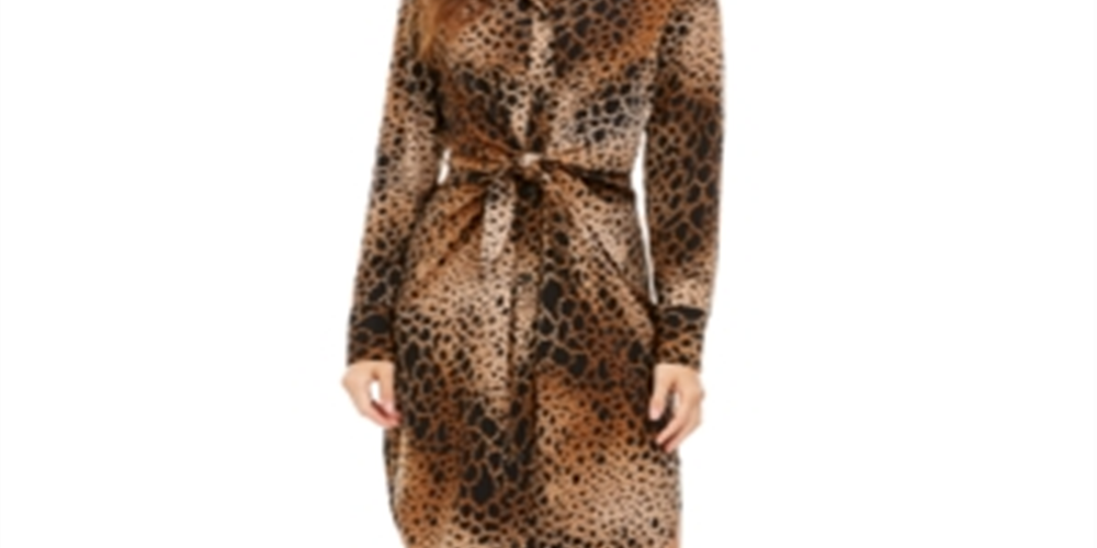 Alfani Women's Animal Print Shirt Dress Brown Size 4P