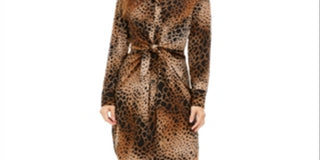 Alfani Women's Animal Print Shirt Dress Brown Size 4P