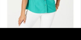 Charter Club Women's Pique Sleeveless Shirt  Turquoise Stone Size 6