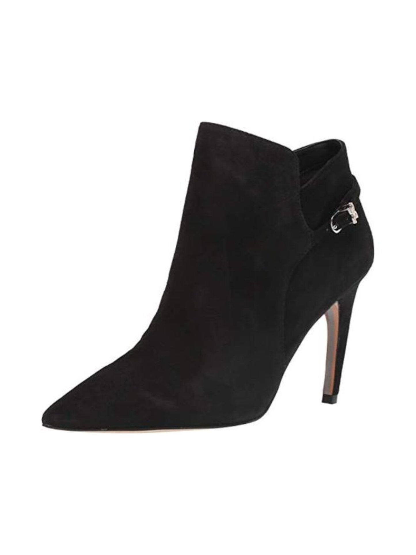 Sam Edelman Women's Padded Buckle Accent Logo Fiora Pointed Toe Stiletto Zip-up Leather Black Size 7.5 M