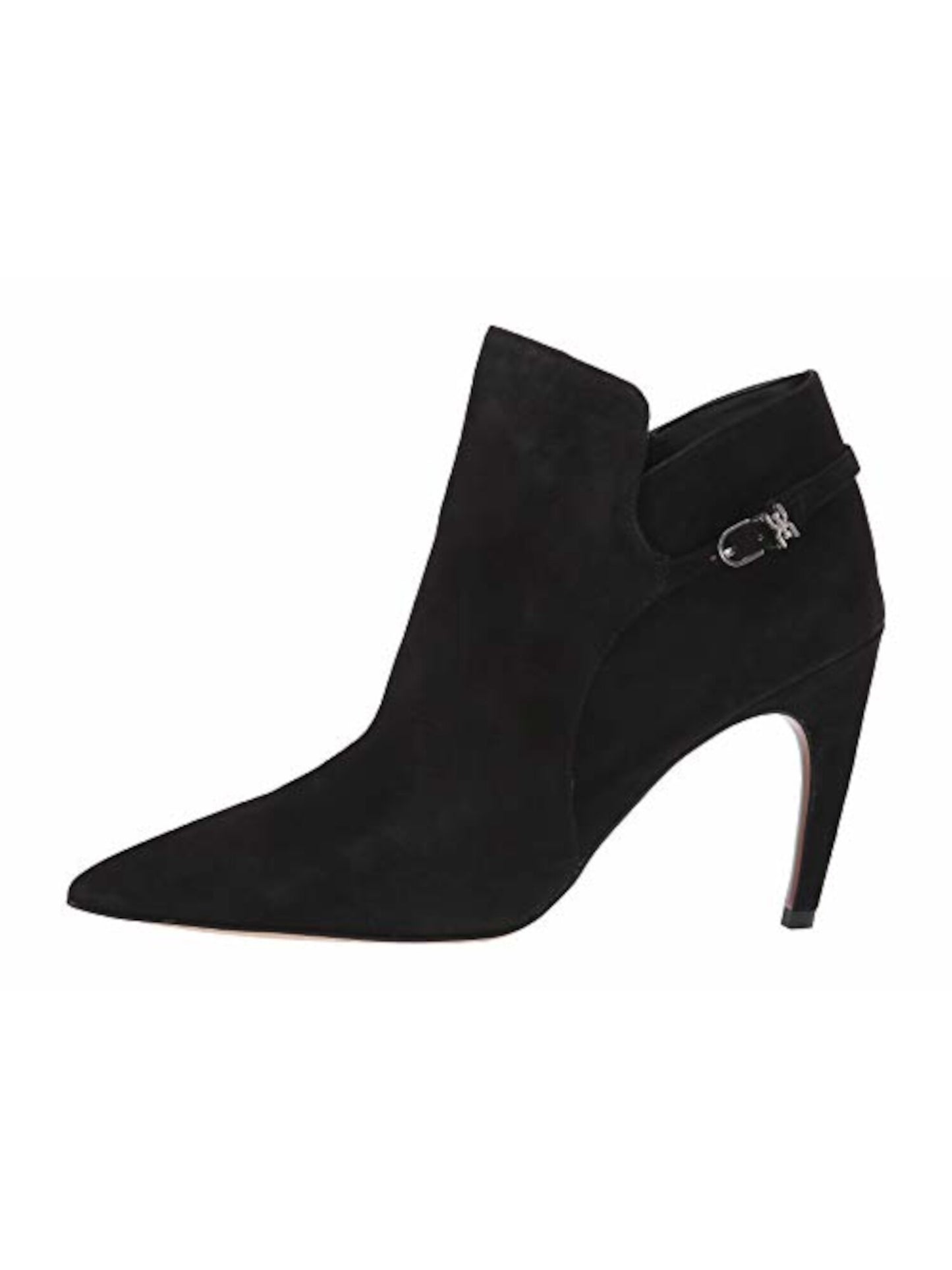 Sam Edelman Women's Padded Buckle Accent Logo Fiora Pointed Toe Stiletto Zip-up Leather Black Size 7.5 M
