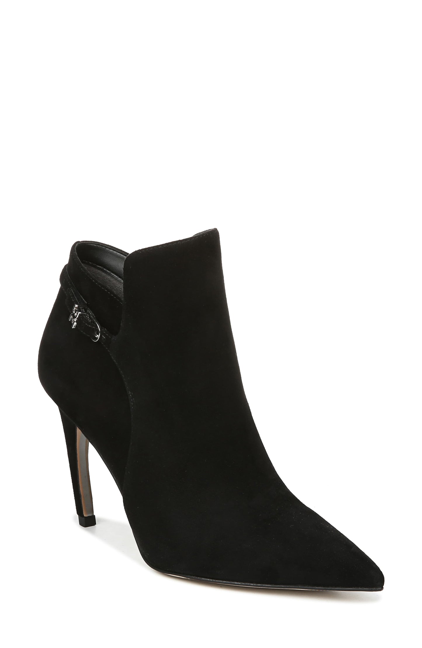 Sam Edelman Women's Padded Buckle Accent Logo Fiora Pointed Toe Stiletto Zip-up Leather Black Size 7.5 M