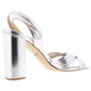 Jewel Badgley Mischka Women's  Krystal Knotted Block Heel Sandal Silver Size 6 M