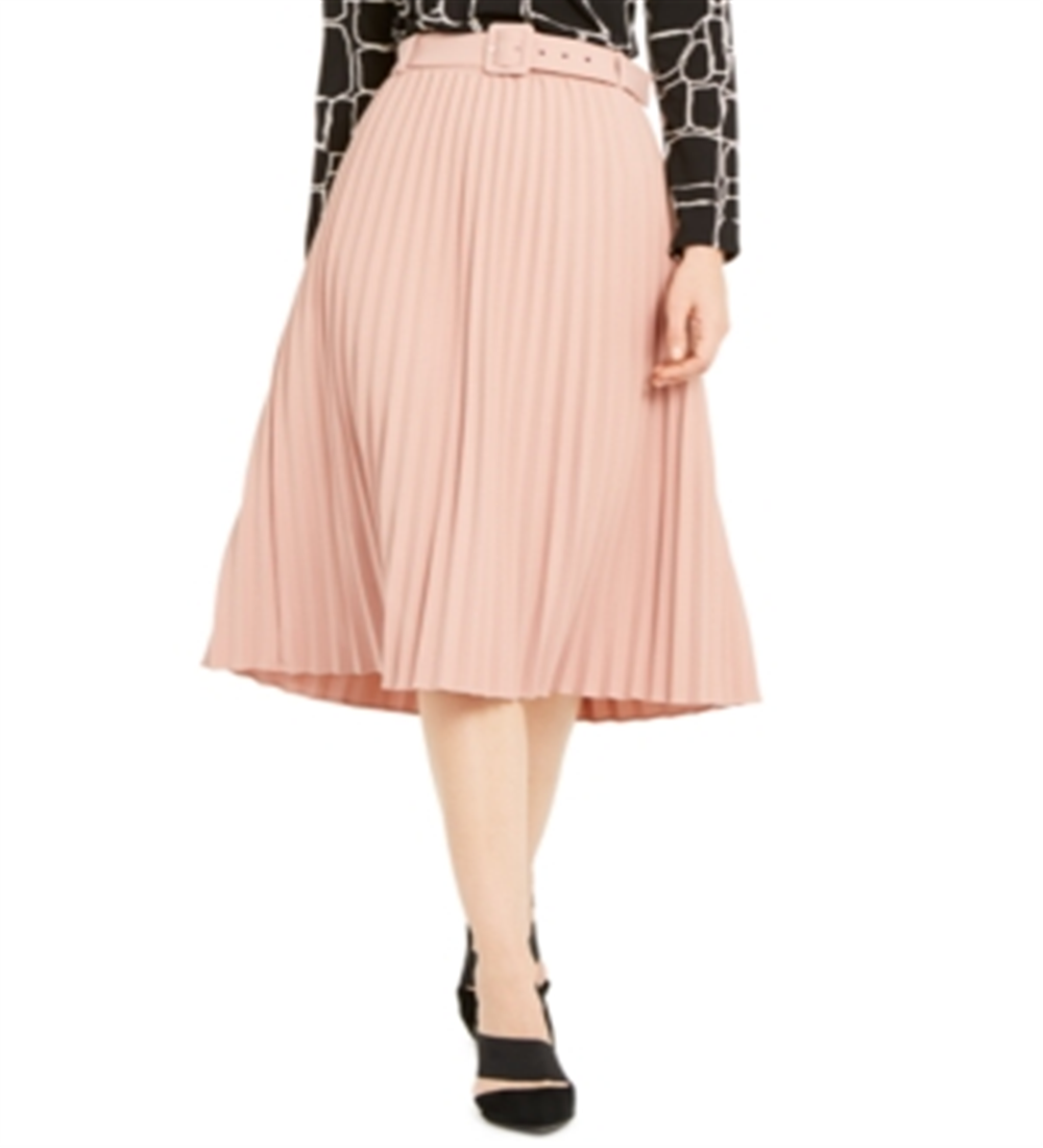 Alfani Women's Pleated Belted MIDI Skirt  Pink Size 2XL