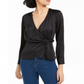 BAR III Women's  Long Sleeve V Neck Faux Wrap Wear to Work Black Size M