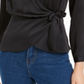 BAR III Women's  Long Sleeve V Neck Faux Wrap Wear to Work Black Size M