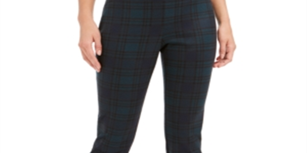 Charter Club Women's Petite Plaid Pull-on Pants  - Dark Modern Teal Combo Green Size 2 P