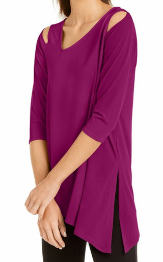 Alfani Women's Cold-Shoulder Asymmetrical Top  Purple Size Medium