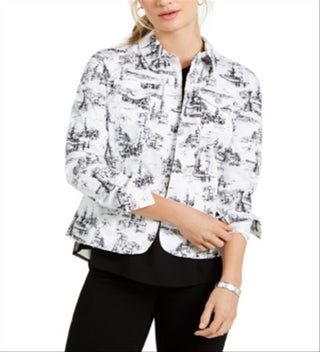 Charter Club Women's Printed Jacquard Jacket White Size Petite