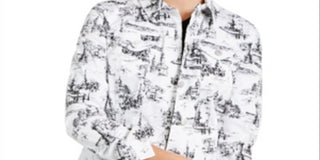 Charter Club Women's Printed Jacquard Jacket White Size Petite
