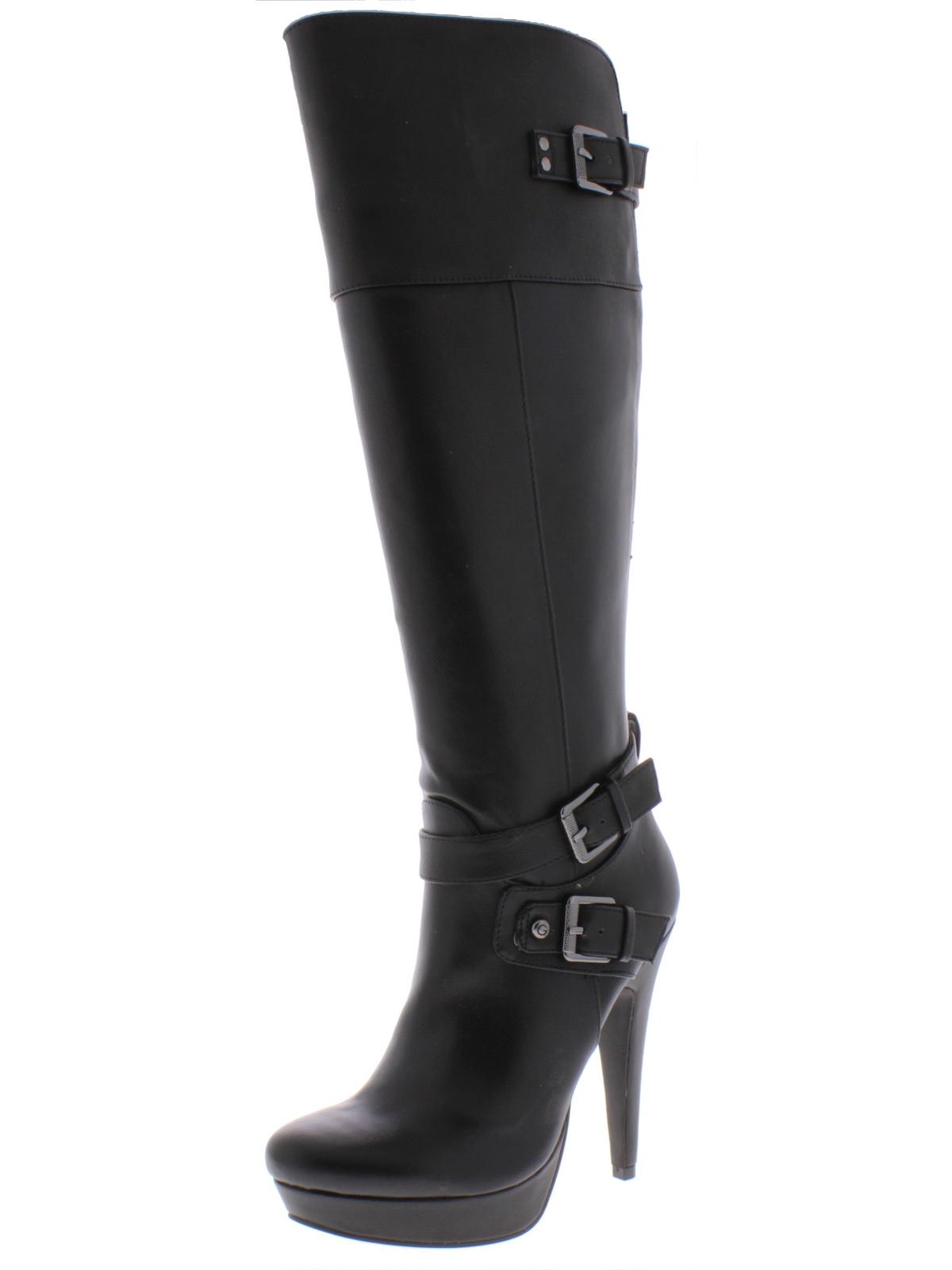 G by Guess Women's Desra Platform Boots Faux Leather Tall  Black Size 7.5 M