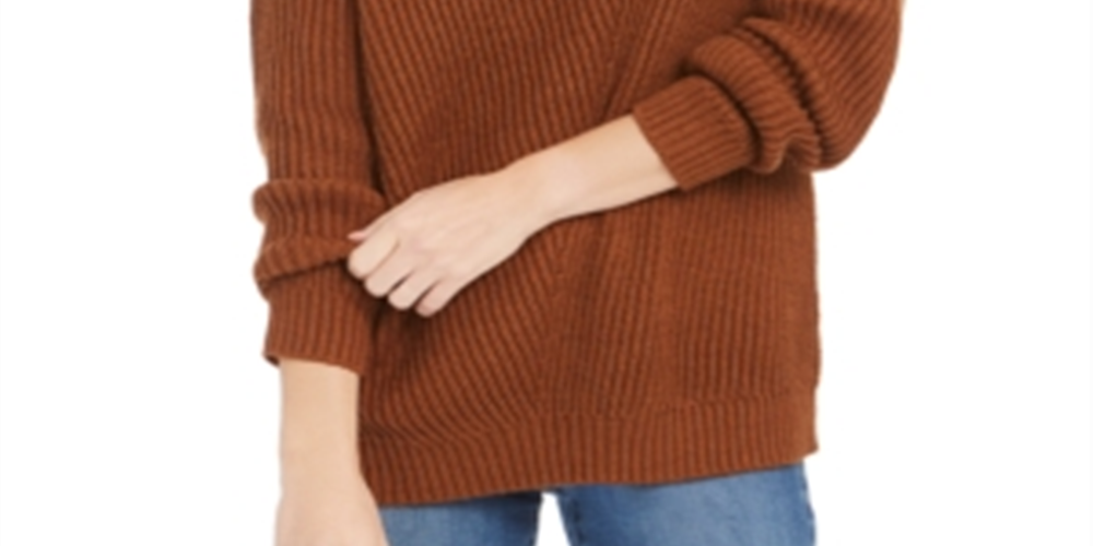 Style & Co Women's Drop Sleeve Ribbed Sweater Brown Size Petite L