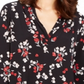 Charter Club Women's Floral Print Pleated V-Neck Blouse  Deep Black  Size XL