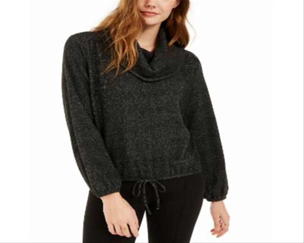 BCX Junior's Textured Cowlneck Drawstring Sweater Black Size XS