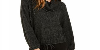 BCX Junior's Textured Cowlneck Drawstring Sweater Black Size XS