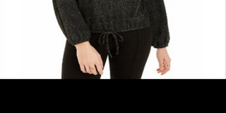 BCX Junior's Textured Cowlneck Drawstring Sweater Black Size XS