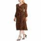 Ralph Lauren Women's Ocelot Print Georgette Dress Brown Size 18