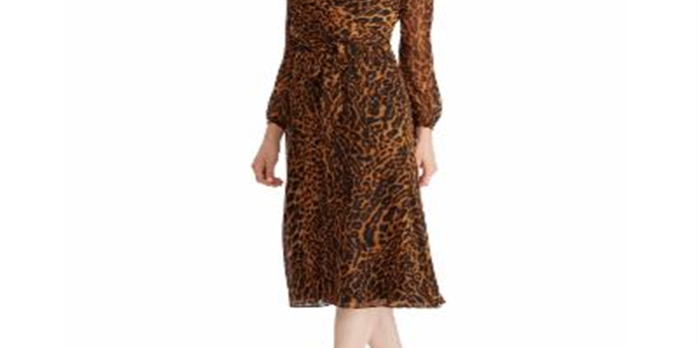 Ralph Lauren Women's Ocelot Print Georgette Dress Brown Size 18