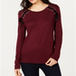 INC International Concepts Women's Ribbon Laced Sweatshirt Red Size Petite