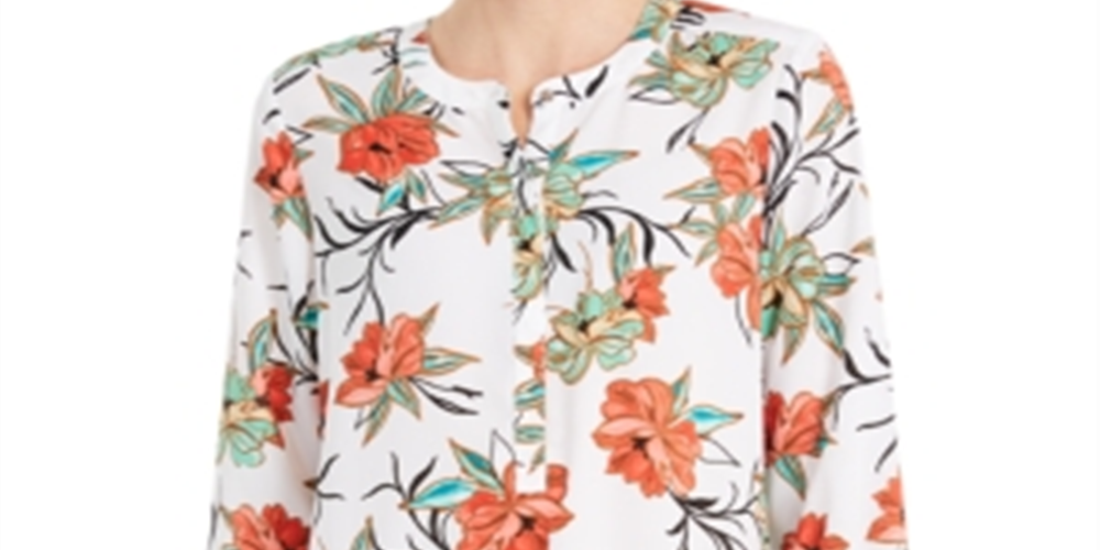 JM Collection Women's  Printed 3/4-Sleeve Top  White Size XS