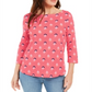 Charter Club Women's Printed Boat-Neck Top  Red Size Large
