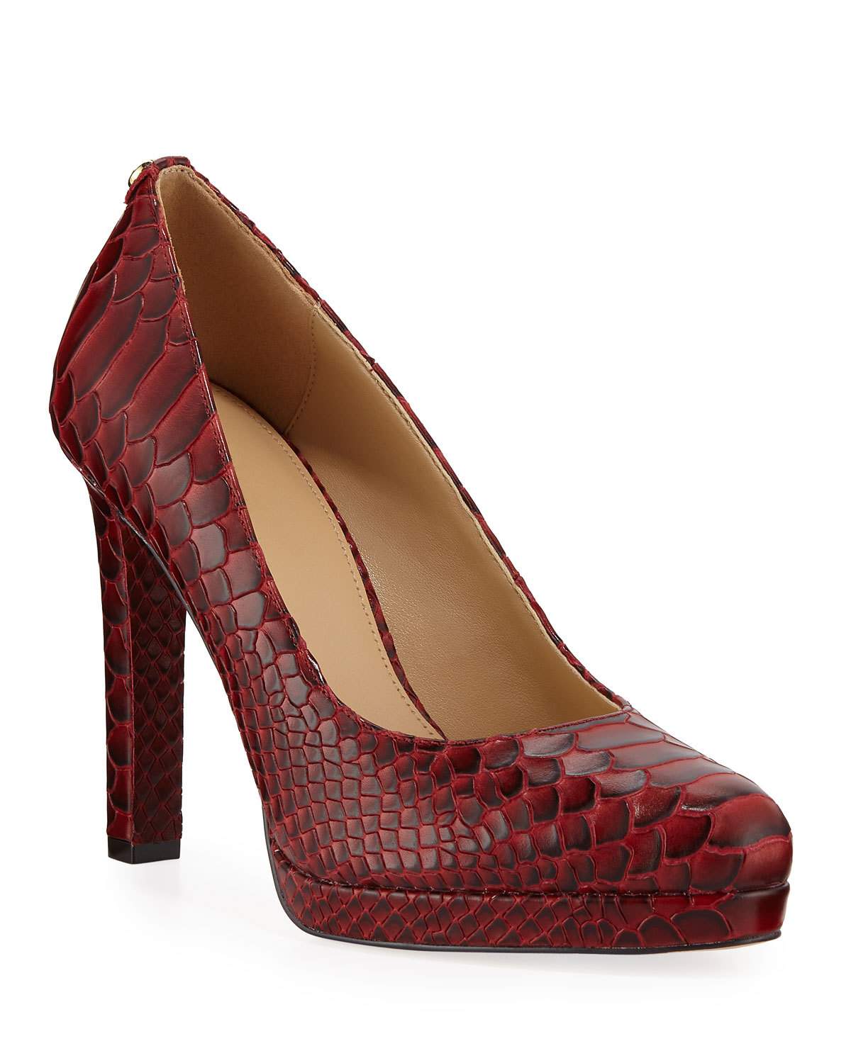Michael Kors Women's Ethel Pumps Patent Leather Embossed Brandy Red Size 9