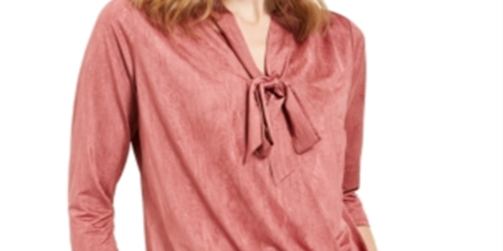 Alfani Women's Petite Tie-Neck Top  Pink Size Petite S