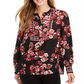 Charter Club Women's Mixed Print Henley Top Red Size Petite