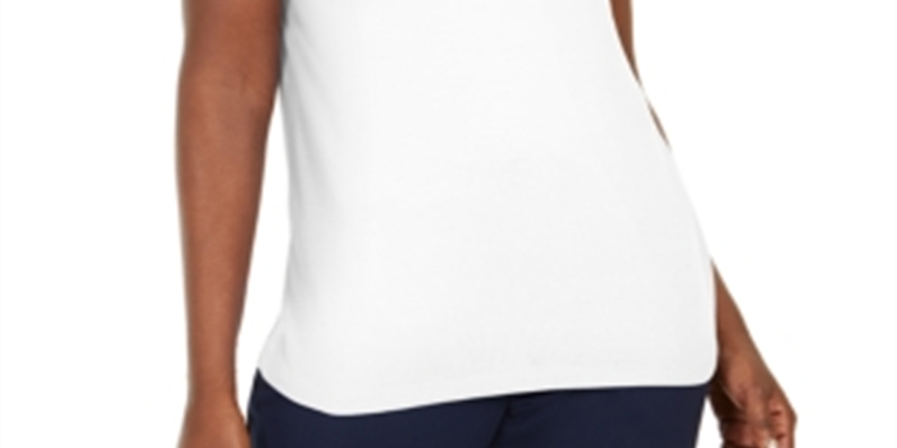 Karen Scott Women's Cotton Crochet-Trim T-Shirt  White Size 2XL